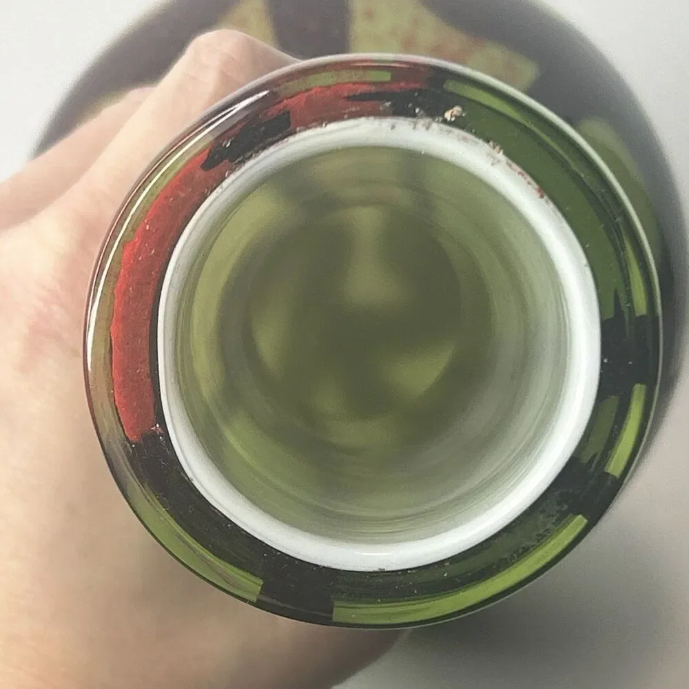 MCM Vtg Green Red Hand Blown Murano Vase 11 Inches